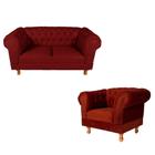 Sofá Namoradeira 2 Lugares Duque Capitonê + 1 Poltrona Duque Suede Bordô Chesterfield Para Sala/Recepção - novo encanto