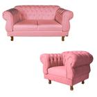 Sofá Namoradeira 2 Lugares Elisabeth Capitonê + 1 Poltrona Eisabeth Suede Rosa Chesterfield Para Sala/Recepção - novo encanto