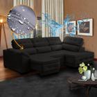 Sofá Preto com Chaise Impermeável 5 Lugares Retrátil Reclinável 250 Cm Luiza Suede - SóSofá