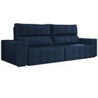 Sofá Retrátil 214 cm Sala de Estar Leonel Suede Azul Marinho G52 - Gran Belo