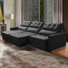 Sofá Retrátil 6 Lugares 290 Cm Legacy Reclinável Mola Bonnel Braço Fino Veludo Preto - SóSofá