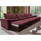 Sofá Retrátil e Reclinável 3,55m Molas Ensacadas Cama inBox Big Space com Bordado 3D Velusoft Vinho