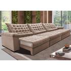 Sofá Retrátil e Reclinável 3,85m Molas Ensacadas Cama inBox Big Space com Bordado 3D Velusoft Bege