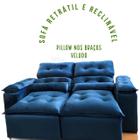 Sofá Retrátil e Reclinável Com Pillow Azul Veludo