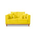 Sofá Retro Viena 02 Lugares Com Almofadas Decorativa Suede Amarelo - Madeira Prima Deccor