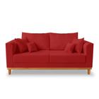 Sofá Retro Viena 3 Lugares Com Almofadas Decorativa Suede Vermelho - Madeira Prima Deccor