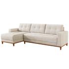 Sofá Rondomóveis R815 Domi com Chaise em espuma D33 no assento 4 Lugares pés madeira maciça bege