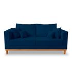 Sofá Rustico Viena 3 Lugares Com Almofadas Decorativa Suede Azul - Madeira Prima Deccor