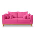 Sofá Viena 3 Lugares Com Almofadas Decorativa Suede Pink - Madeira Prima Deccor