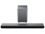 Soundbar TCL S55H preta com subwoofer sem fio posicionado atrás