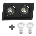 Spot Duplo Embutir Quadrado Recuado Par20 Preto + Led 4,8w Save Energy 2700k