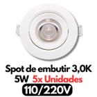 Spot led Redondo de Embutir Kit1a Led 5W 3,000K Sala Quarto 10x Teto Banheiro Branco Moderno 110V220V Bivolt Direcionável Supimpa Sanca Spots MR16