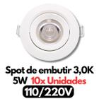 Spot led Redondo de Embutir Kit1b Led 5W 3,000K Sala Quarto Teto Banheiro Branco Moderno 110V220V Bivolt Direcionável Luz Supimpa Sanca Spots MR16