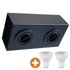 Spot Plafon Box Sobrepor Mr16 Duplo Direcionável Preto + Led