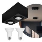 Spot Plafon Box Sobrepor Par20 Duplo Direcionável Preto + Led