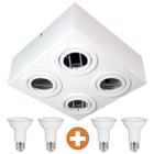 Spot Plafon Box Sobrepor Par20 Quadruplo Direcionável Branco + Led