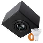 Spot Plafon Box Sobrepor Quadrado Mr16 Direcionável Preto + Led