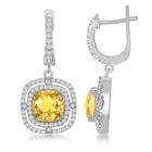 Sterling Prata Amarelo Quadrado Citrino Brincos