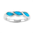 Sterling Prata Azul Opala Ondulada Twist Ring, Tamanho 7