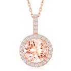 Sterling Prata Rosa GP de quatro pinos Round Morganite CZ Pendan