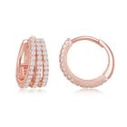 Sterling Prata Rosa Ouro Banhado Triplo Row CZ Hoop Brincos