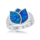 Sterling Silver Blue Inlay Anel de Rosa Opal, Tamanho 7