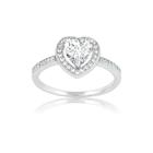 Sterling Silver Center Heart CZ e Micro Pave Ring, Tamanho 7