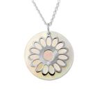 Sterling Silver Open Daisy Round MOP Disc Colar