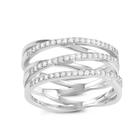 Sterling Silver Open Triple Row CZ Anel, Tamanho 7