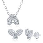 Sterling Silver Pequeno CZ Colar de mariposa e brincos Set