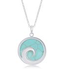 Sterling Silver Wave Design Corrente Pingente Turquesa