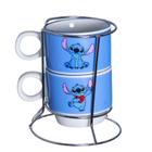 Stitch Torre Com 2 Canecas Porcelana + Suporte Metal Oficial Disney