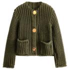 Suéter cardigã Yimoon Chunky Knit Cropped Army Green para dois