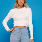 Suéter Feminino Manga Longa Cropped Tricot de Pelinhos Premium