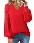 Suéter feminino Messic Chunky Knit Crochet Red para outono e inverno