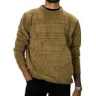 Suéter Masculino Tricot Fio Chenille Jacquard Gola Redonda Inverno.