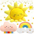 Sun Rainbow Cloud Moon Star Pillow 3 Pcs Shaped Pillows Decorative Kids Cute Nursery Pillow Cloud Rainbow Moon Star Soft Decor Stuffed Pillow for Youth Bedroom Decorações (Arco arco- íris, nuvem, sol)