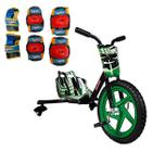 Super Bike Gira Gira 360 Verde Com Kit de Proteção Hot Wheels M - Bicicleta de Manobras - Triciclo - Fênix - GBK-718VD