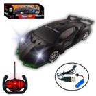 Super Carrinho Controle Remoto Preto Recarregável Farois Led Infantil Bugati Brinquedo Carro Ferrari