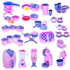 Super Kit Cozinha Rosa Infantil Eletrônico Panela Louça 58pç