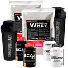 SUPER KIT MAGALU: 2x Whey Protein 500g + 2x BCAA 100g + 2x POWER Creatina 100g + 2x Coqueteleira - Bodybuilders