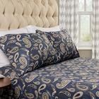 Superior Premium Cotton Flannel Sheets, All Season 100% Brushed Cotton Flannel Bedding, 4-Piece Sheet Set with Deep Fitting Pockets - Navy Blue Paisley, Cama Queen