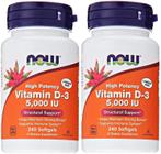 Suplemento NOW Foods de vitamina D3 5.000 UI 240 cápsulas gelatinosas x2