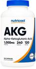 Suplemento Nutricost AKG Ácido Alfa Cetoglutárico 1.000 mg