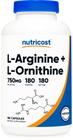 Suplemento Nutricost L-Arginina L-Ornitina 750 mg 180 cápsulas