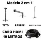 Suporte de Teto ou Parede para Projetor 2 em 1 Com Cabo HDMI 10m - 10 Metros - Multivisão