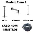 Suporte de Teto ou Parede para Projetor 2 em 1 Com Cabo HDMI 15m - 15 Metros