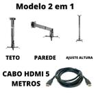 Suporte de Teto ou Parede para Projetor 2 em 1 Com Cabo HDMI 5m - 5 Metros