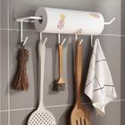 Suporte Em Metal De Parede Porta Papel Toalha Aluminio Ou Saquinhos E 5 Ganchos Para Utensilios Cozinha Banheiro