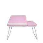 Suporte para mesa de notebook rosa ajustável ideal para home office e estudos com café da manhã